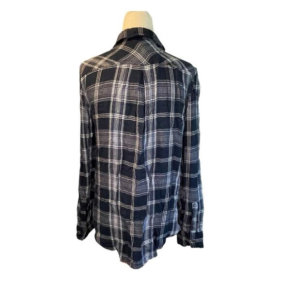 Calvin Klein Flannel Button Down Shirt Blue White Buffalo Plaid Rayon Top S‎ - Picture 3 of 4